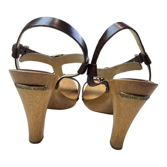 Michael Kors Women's Slingback Wooden Platform Heels Dark Brown Size 10M - Picture 4 of 9